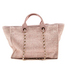 Chanel Large Deauville Tote Shopping Bag Canvas / Calfskin Pink LGHW
