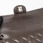 CHANEL EAST WEST CLASSIC QUILTED FLAP BAG CAVIAR CHOCOLATE SHW