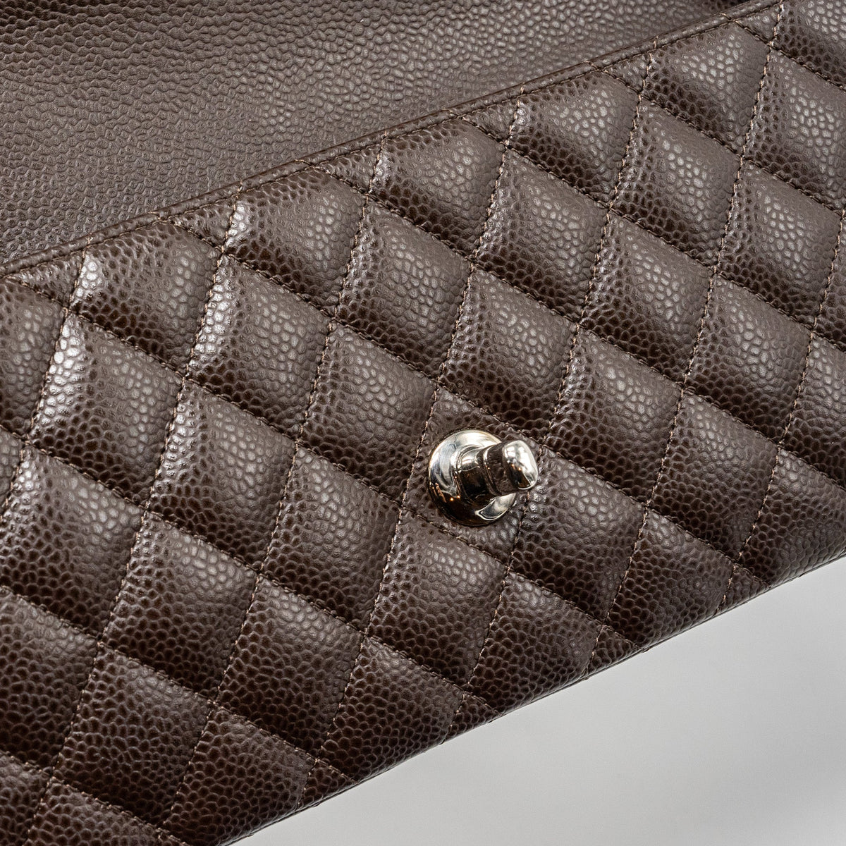 CHANEL EAST WEST CLASSIC QUILTED FLAP BAG CAVIAR CHOCOLATE SHW