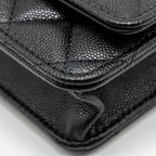 CHANEL CAMELLIA WALLET ON CHAIN CAVIAR BLACK GHW (MICROCHIP)