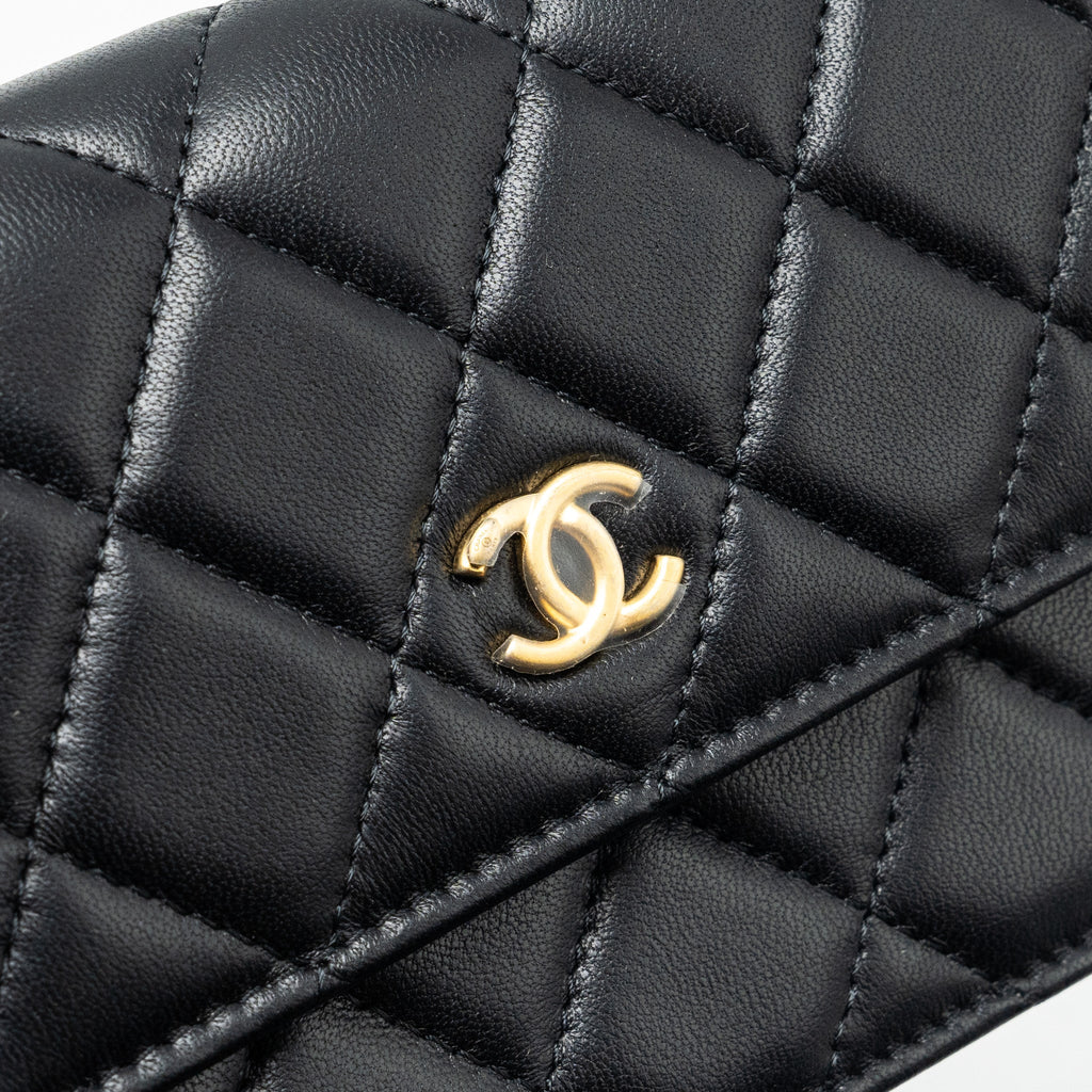 CHANEL PEARL CRUSH MINI FLAP WALLET WITH CHAIN LAMBSKIN BLACK GHW (MICROCHIP)