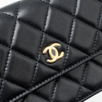 CHANEL PEARL CRUSH MINI FLAP WALLET WITH CHAIN LAMBSKIN BLACK GHW (MICROCHIP)
