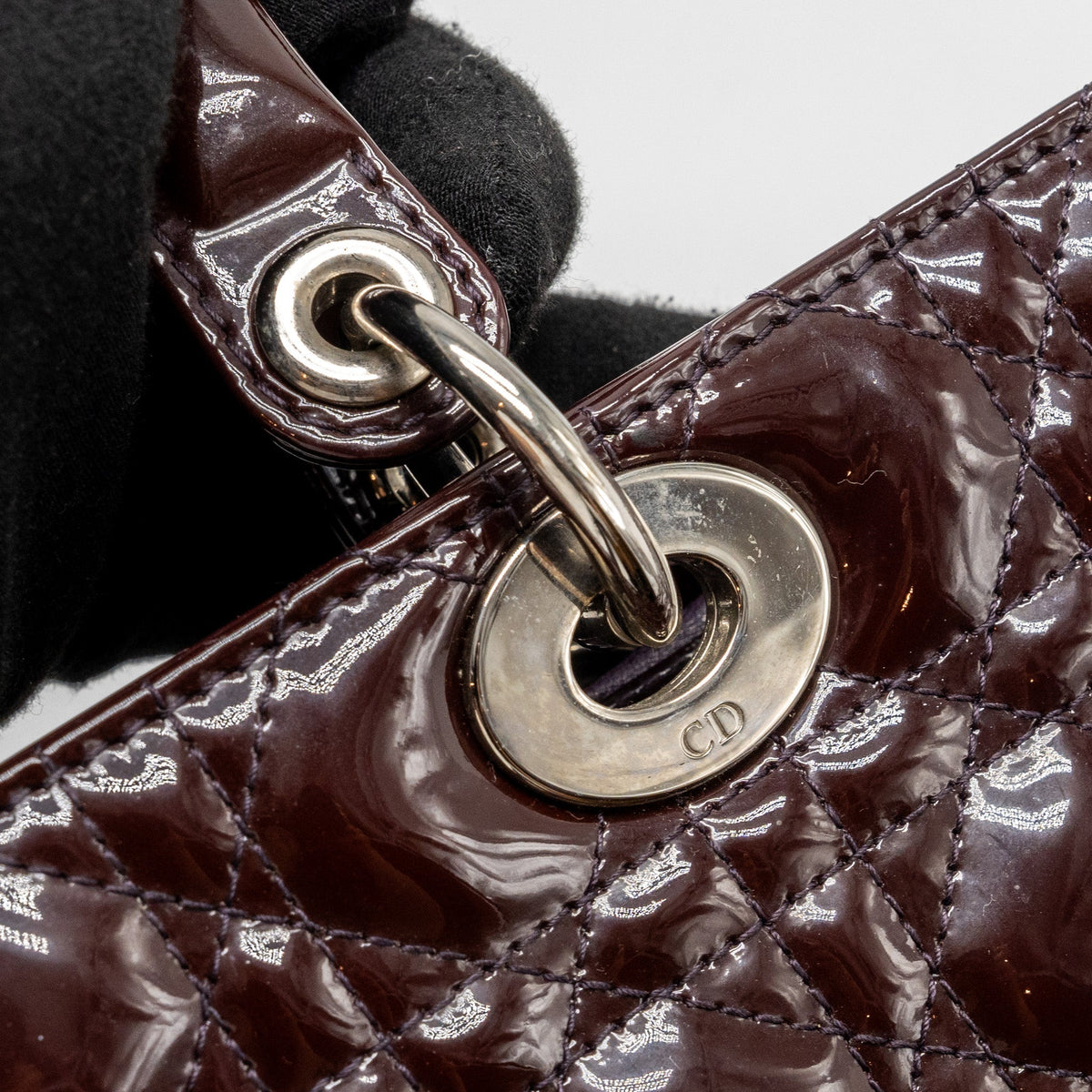 DIOR LARGE LADY DIOR PATENT BURGUNDY SHW