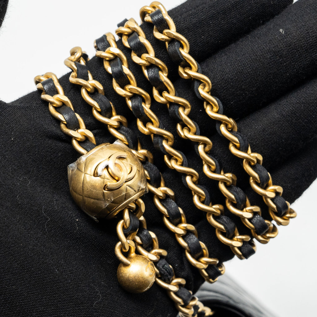 CHANEL PEARL CRUSH MINI FLAP WALLET WITH CHAIN LAMBSKIN BLACK GHW (MICROCHIP)