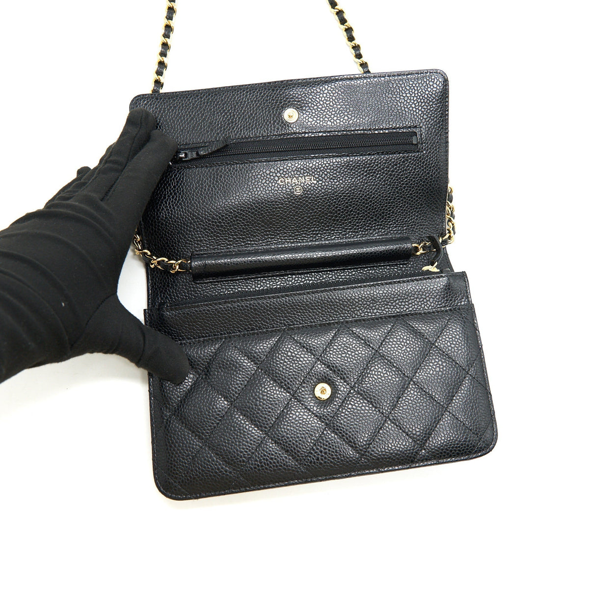 CHANEL WALLET ON CHAIN CAVIER BLACK WITH GHW