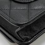 CHANEL CAMELLIA WALLET ON CHAIN CAVIAR BLACK GHW (MICROCHIP)