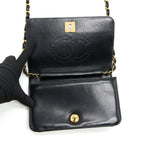 CHANEL VINTAGE QUILTED MINI FLAP BAG WITH CHAIN LAMBSKIN BLACK GHW