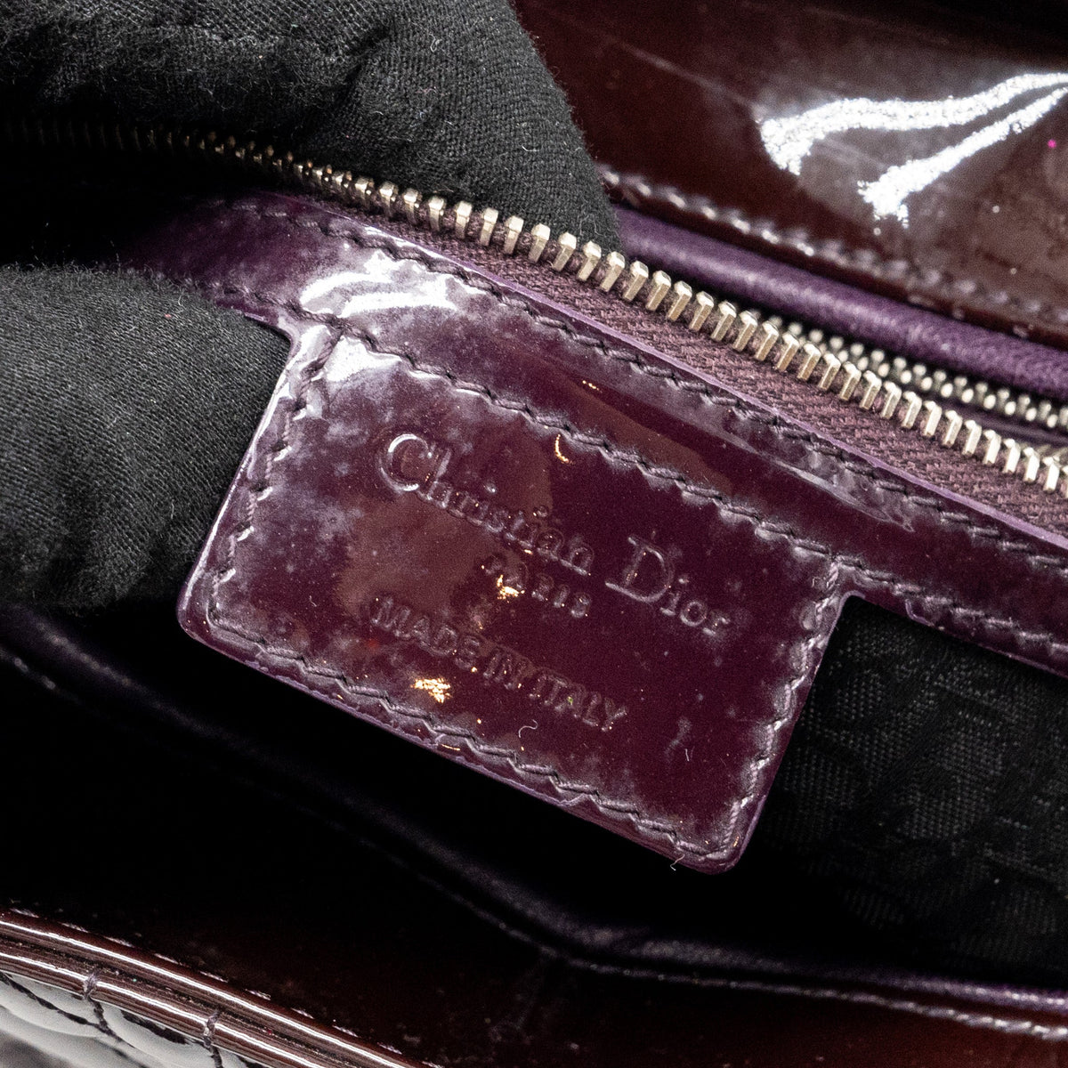 DIOR LARGE LADY DIOR PATENT BURGUNDY SHW