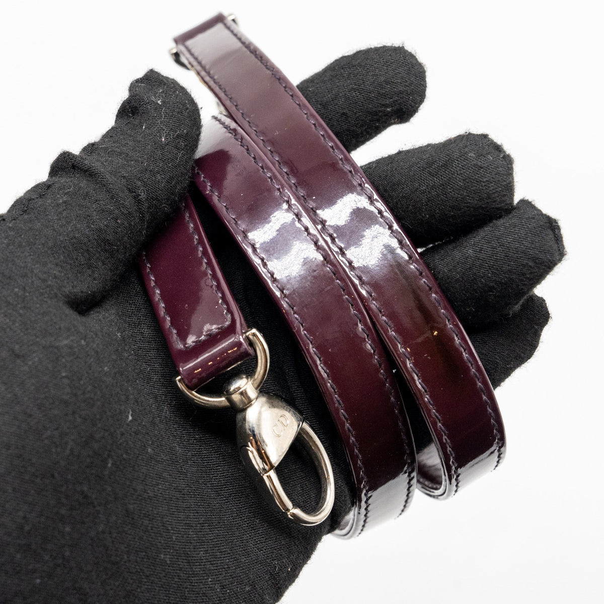 DIOR LARGE LADY DIOR PATENT BURGUNDY SHW