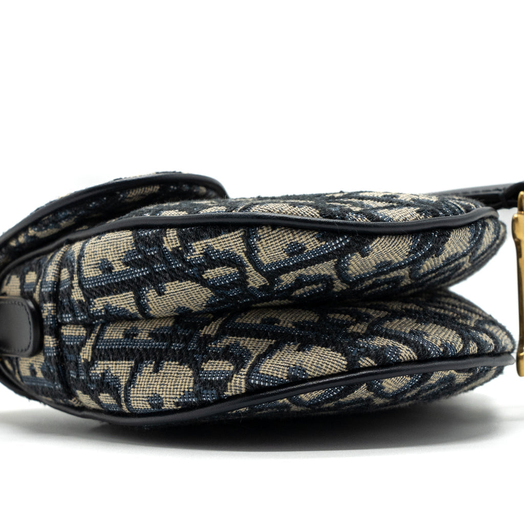 DIOR MINI SADDLE BAG BLUE OBLIQUE JACQUARD GHW