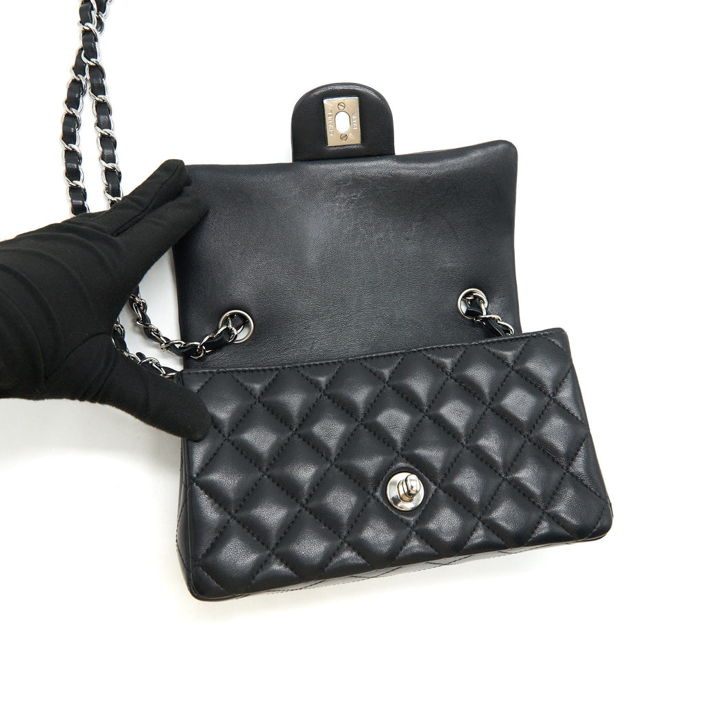 CHANEL LAMBSKIN RECTANGULAR MINI FLAP BAG IN BLACK SHW