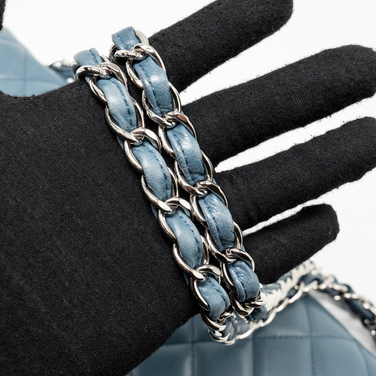 Chanel Classic maxi double flap bag lambskin blue SHW