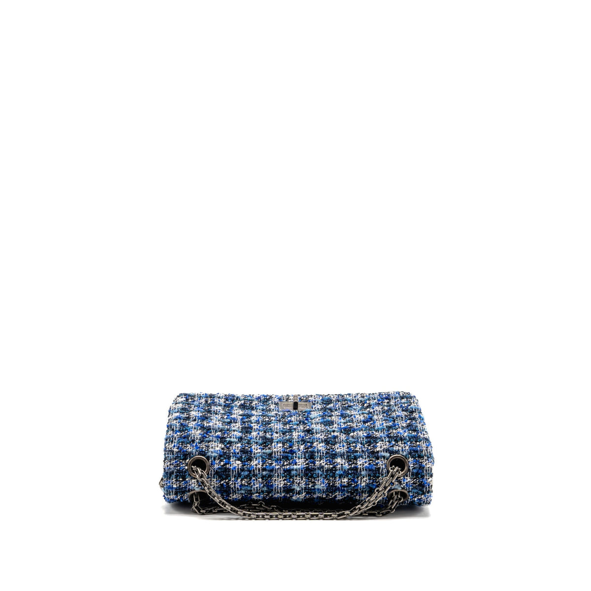 CHANEL SMALL 2.55 REISSUE FLAP BAG TWEED BLUE/WHITE SHW