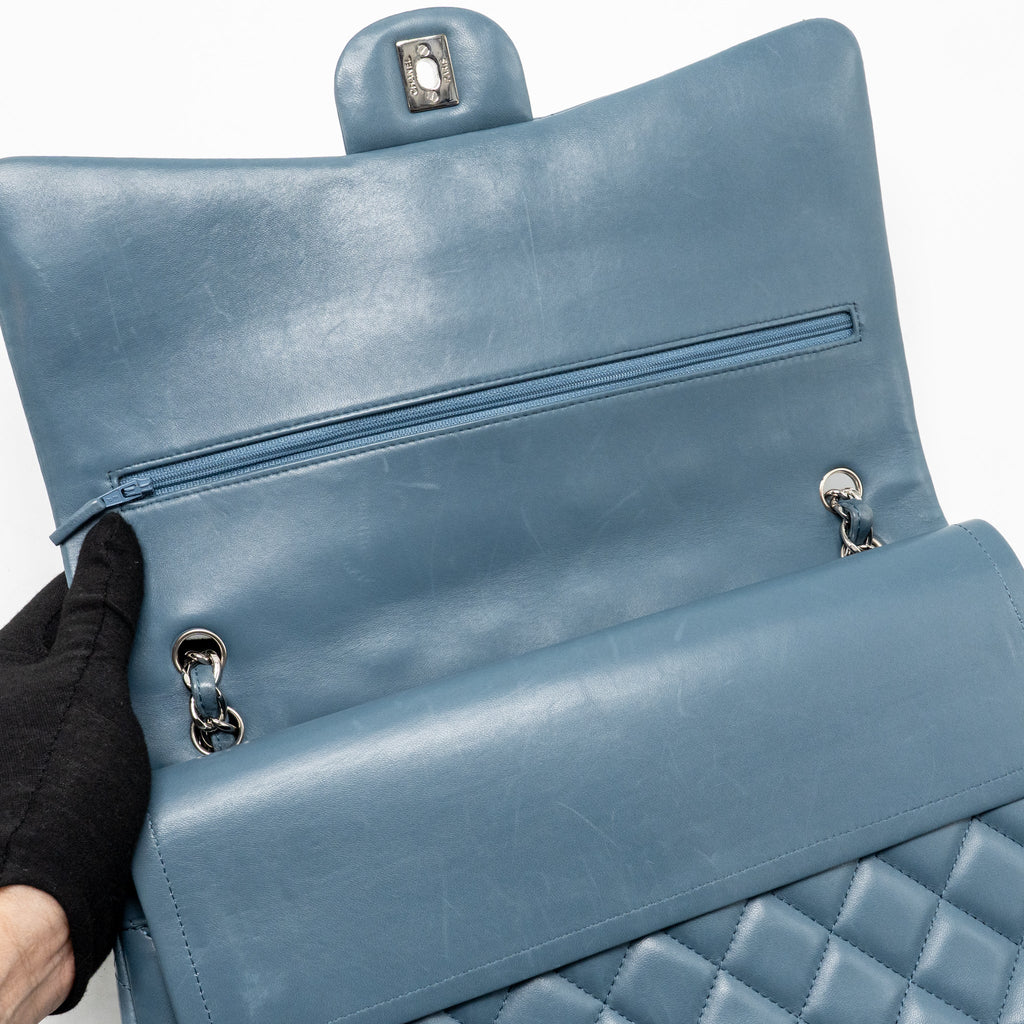 Chanel Classic maxi double flap bag lambskin blue SHW
