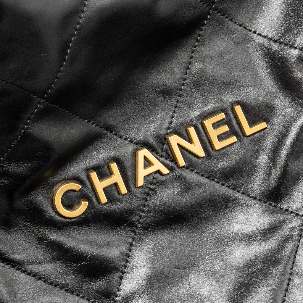 CHANEL SMALL 22 BAG SHINY CALFSKIN BLACK GHW (MICROCHIP)