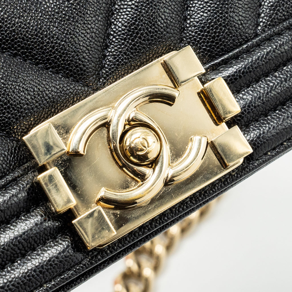 CHANEL SMALL BOY BAG CHEVRON CAVIAR BLACK LGHW