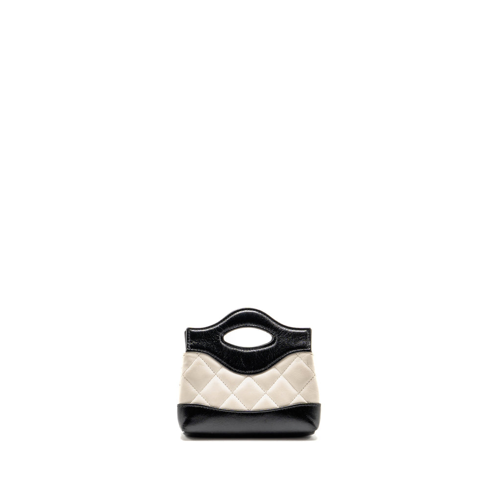 Chanel Nano 31 Clutch with Chain Shiny Lambskin White/Black LGHW (Microchip)