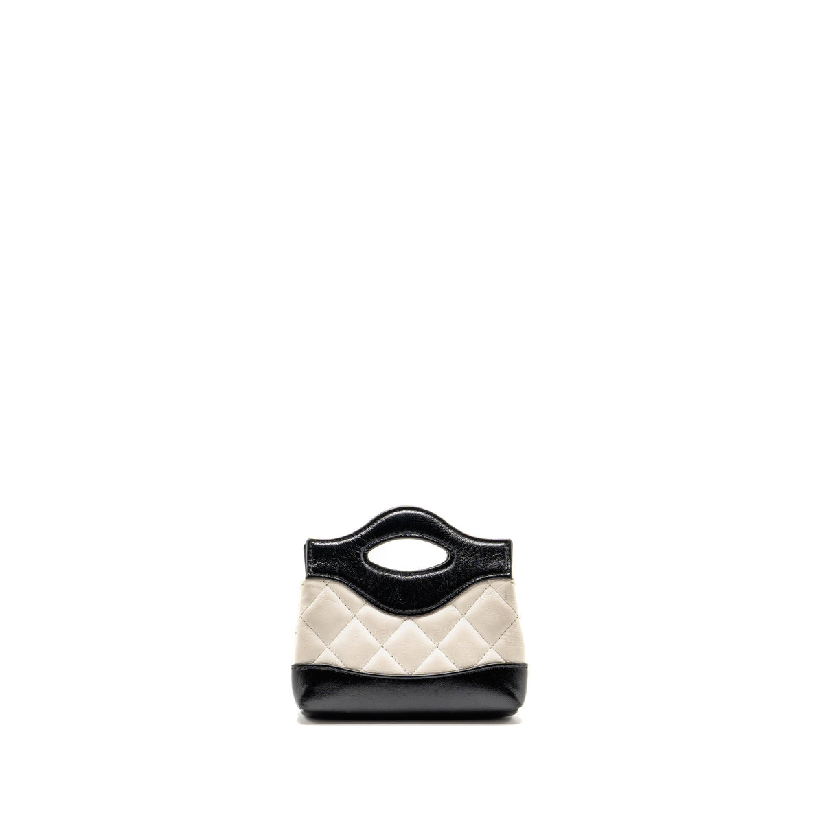 Chanel Nano 31 Clutch with Chain Shiny Lambskin White/Black LGHW (Microchip)