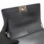 CHANEL CHEVRON MEDIUM BOY BAG CALFSKIN BLACK RUTHENIUM SHW