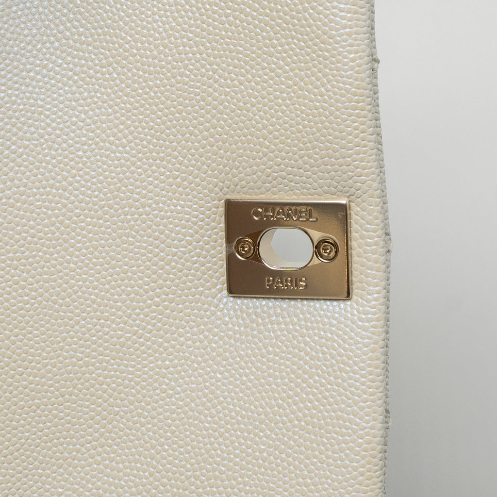 CHANEL MINI COCO HANDLE CAVIAR IRIDESCENT WHITE LGHW