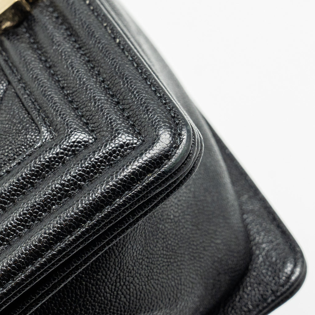 CHANEL SMALL BOY BAG CHEVRON CAVIAR BLACK LGHW