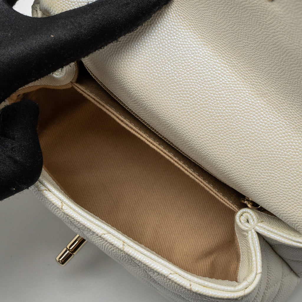 CHANEL MINI COCO HANDLE CAVIAR IRIDESCENT WHITE LGHW