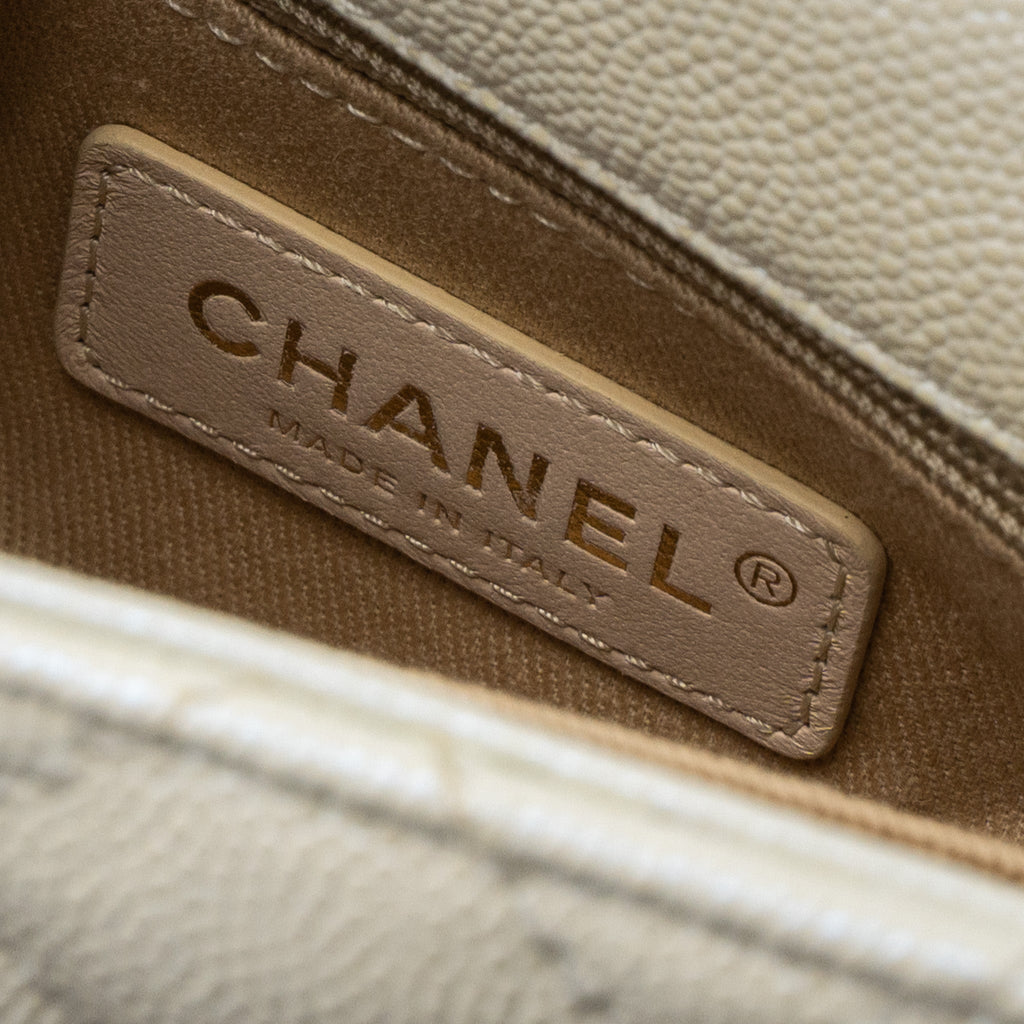 CHANEL MINI COCO HANDLE CAVIAR IRIDESCENT WHITE LGHW
