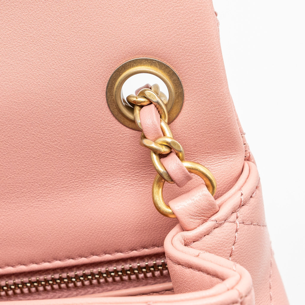 CHANEL PEARL CRUSH MINI RECTANGULAR FLAP BAG LAMBSKIN PINK GHW (MICROCHIP)