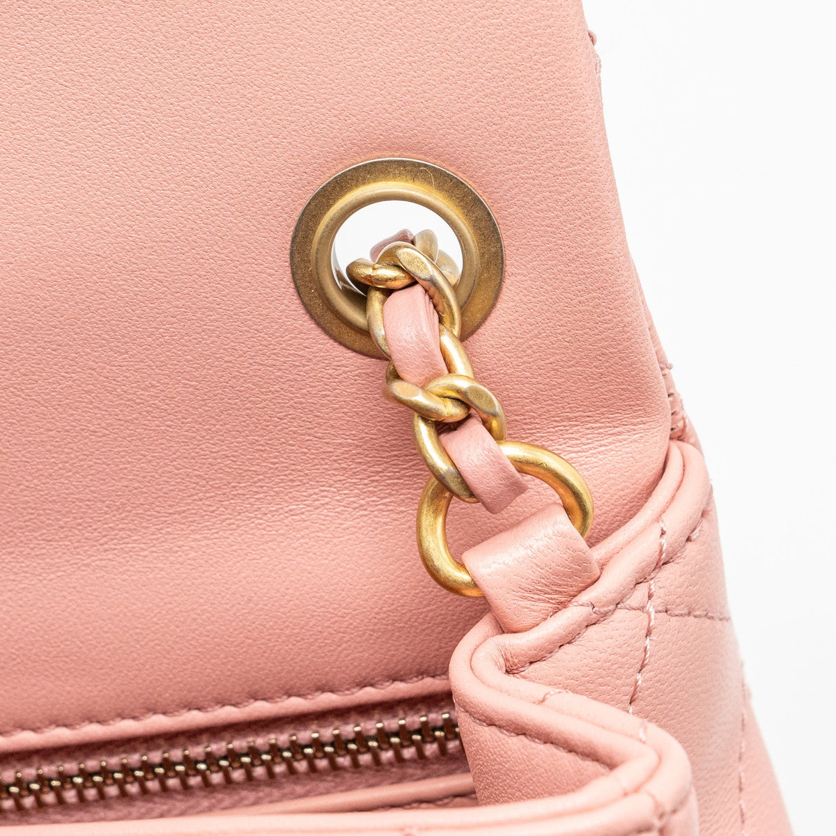 CHANEL PEARL CRUSH MINI RECTANGULAR FLAP BAG LAMBSKIN PINK GHW (MICROCHIP)