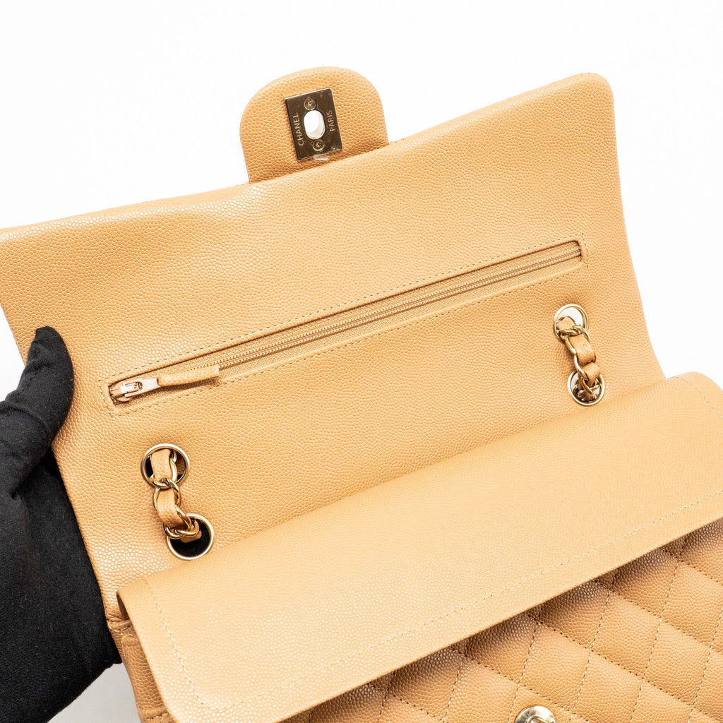 CHANEL MEDIUM CLASSIC DOUBLE FLAP BAG CAVIAR CARAMEL LGHW(MICROCHIP)
