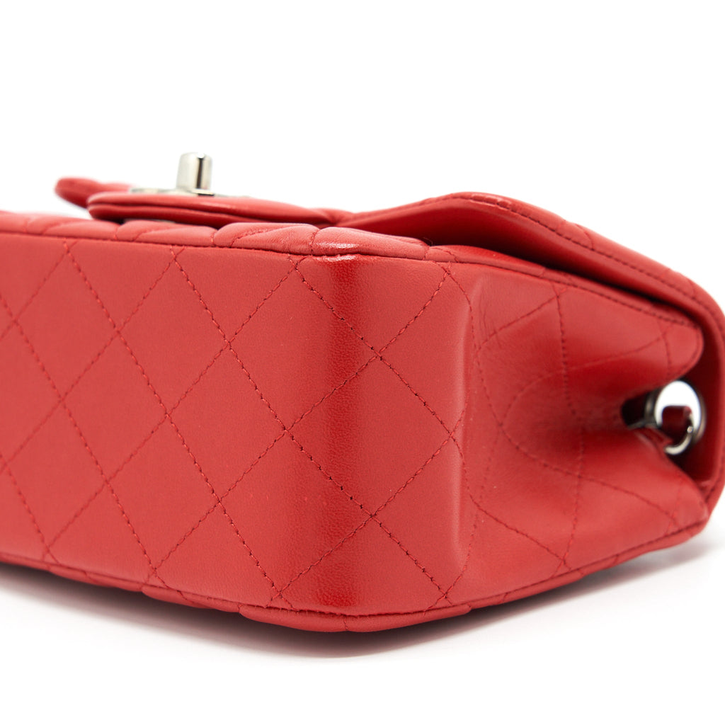 CHANEL MINI SQUARE FLAP BAG LAMBSKIN RED SHW