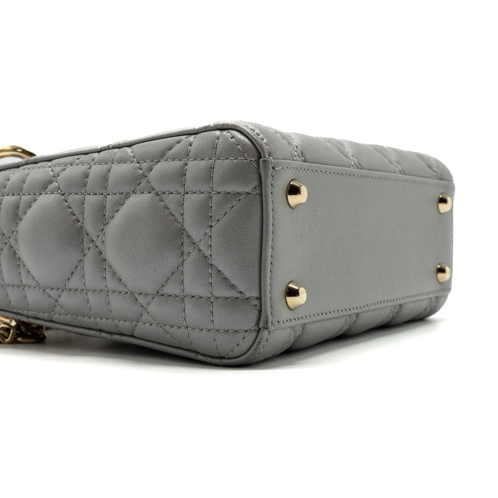 DIOR MINI LADY DIOR LAMBSKIN GREY LGHW