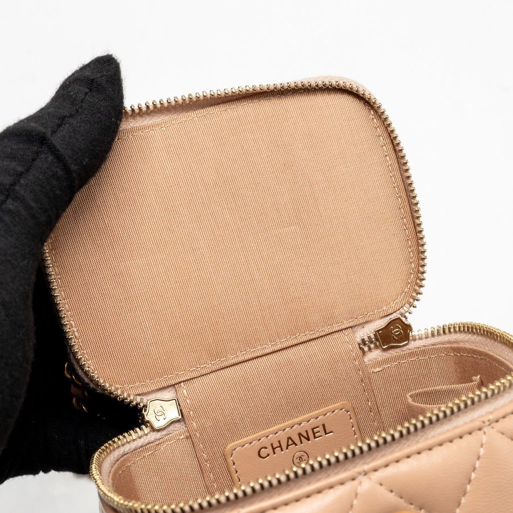 Chanel Top Handle Mini Vanity Lambskin Beige GHW