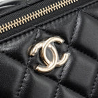 CHANEL TOP HANDLE LONG VANITY CASE LAMBSKIN BLACK LGHW (MICROCHIP)