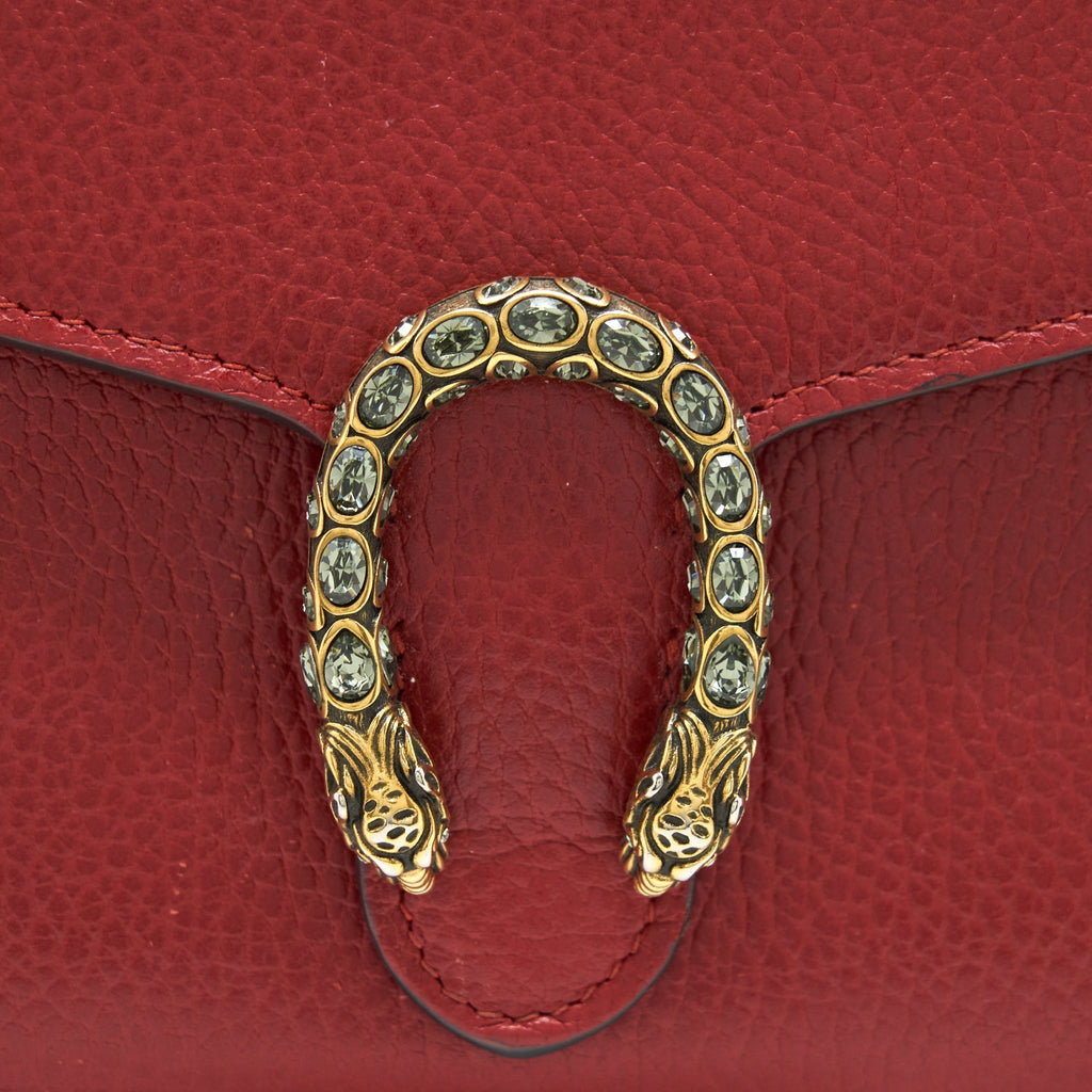 GUCCI DIONYSUS LEATHER MINI CHAIN RED BAG GOLD AND SILVER HARDWARE