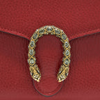 GUCCI DIONYSUS LEATHER MINI CHAIN RED BAG GOLD AND SILVER HARDWARE