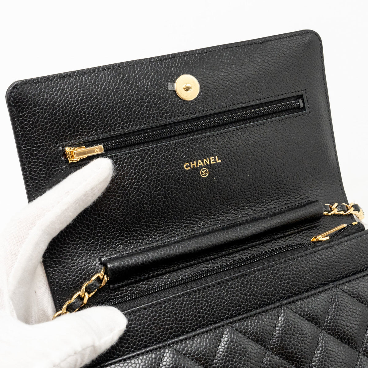 CHANEL CLASSIC WALLET ON CHAIN CAVIAR BLACK GHW (MICROCHIP)