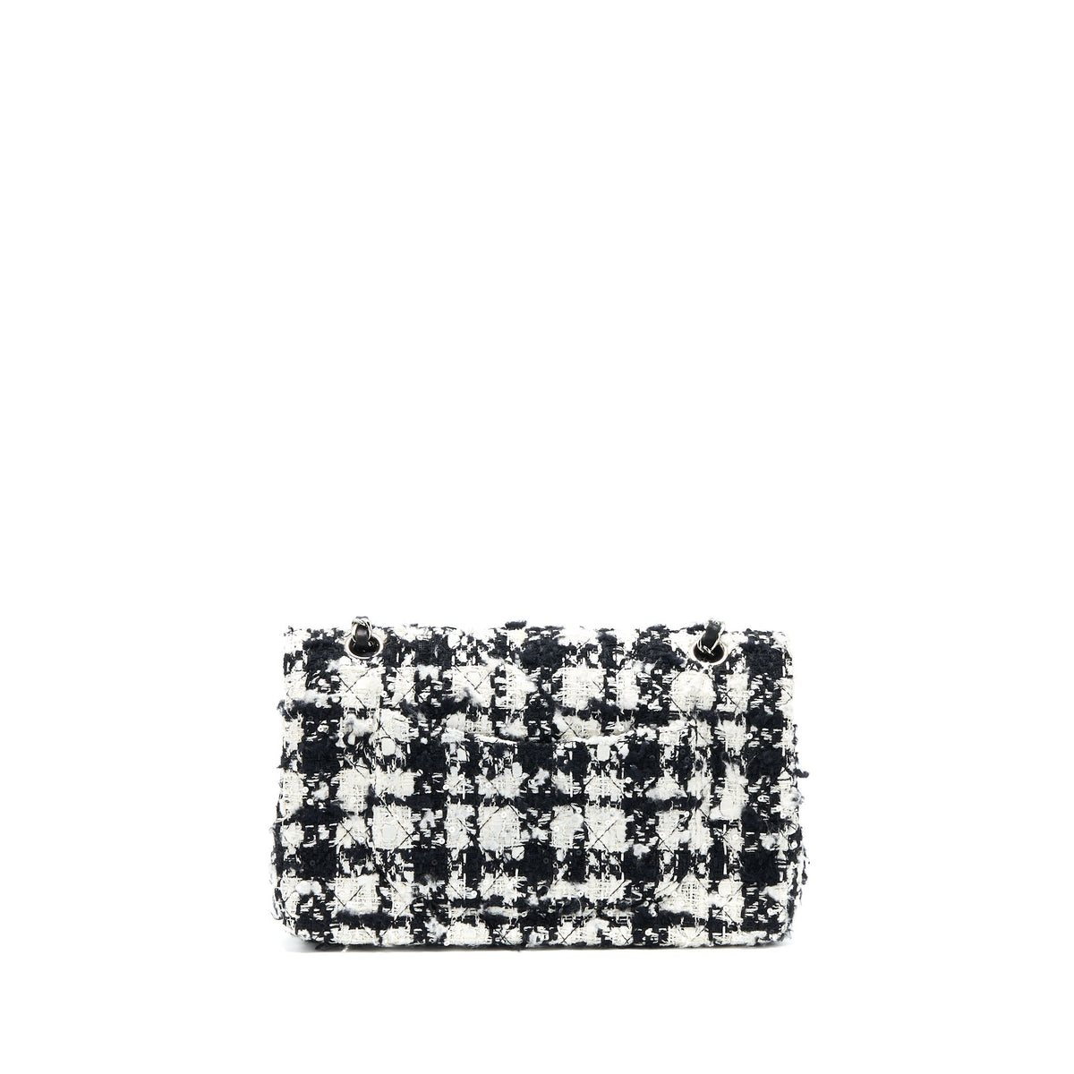 CHANEL VINTAGE MEDIUM CLASSIC FLAP BAG TWEED BLACK AND WHITE SHW