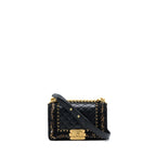 CHANEL SMALL JACKET BOY BAG LAMBSKIN/TWEED BLACK GHW
