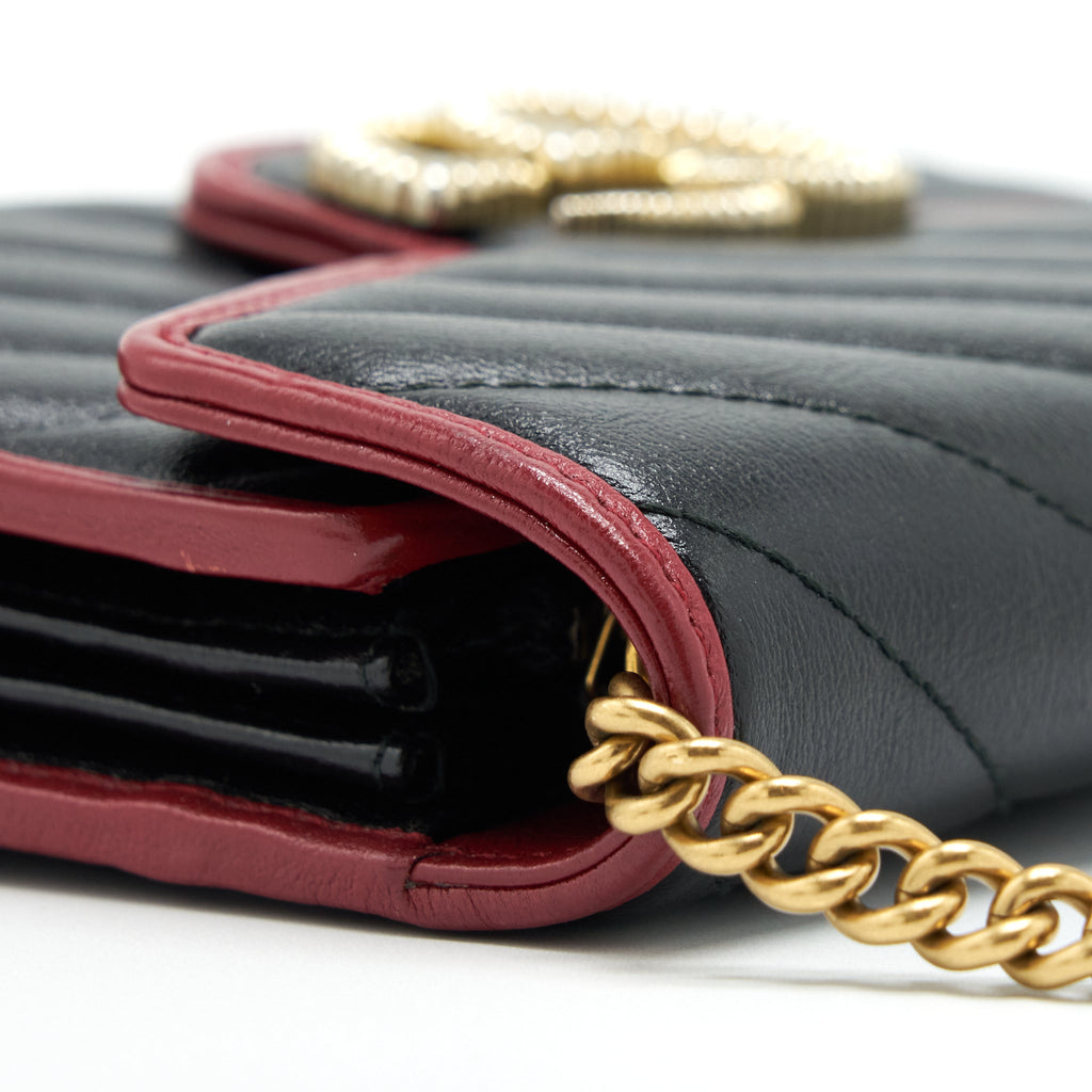 GUCCI GG MARMONT WALLET ON CHAIN BLACK GHW
