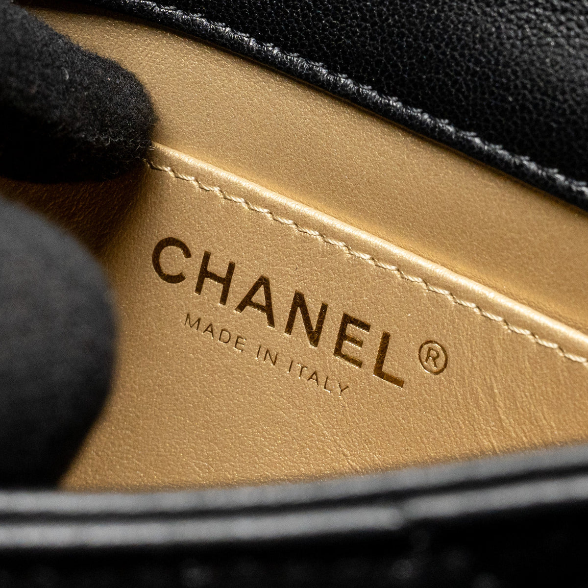 CHANEL PEARL CRUSH MINI SQUARE FLAP BAG LAMBSKIN BLACK GHW (MICROCHIP)