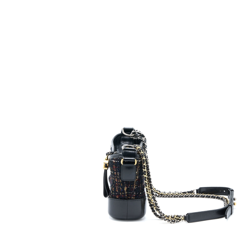 CHANEL SMALL GABRIELLE HOBO BAG TWEED/LEATHER BLACK MULTICOLOUR HARDWARE