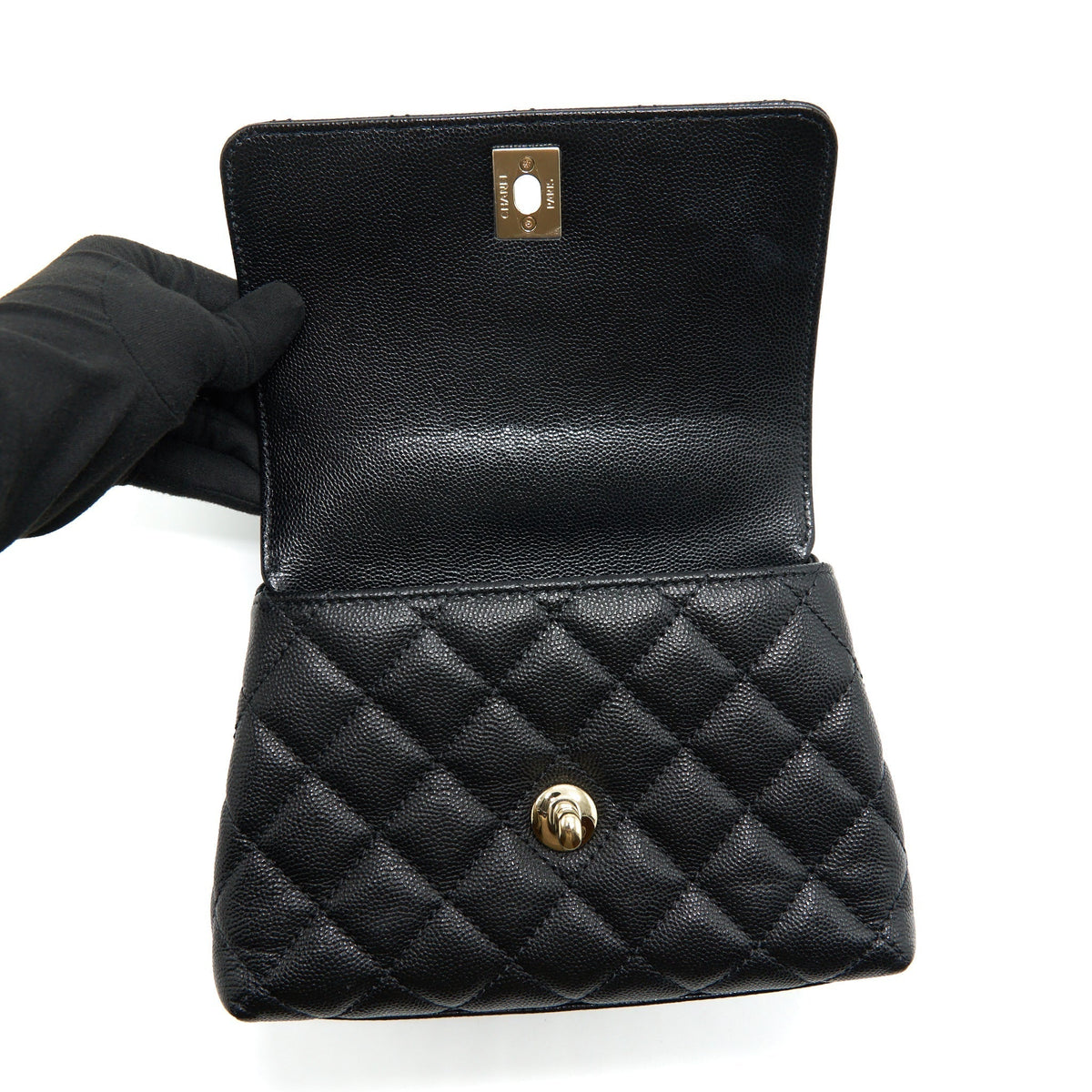 CHANEL MINI COCO HANDLE 20CM CAVIAR BLACK LGHW (MICROCHIP)