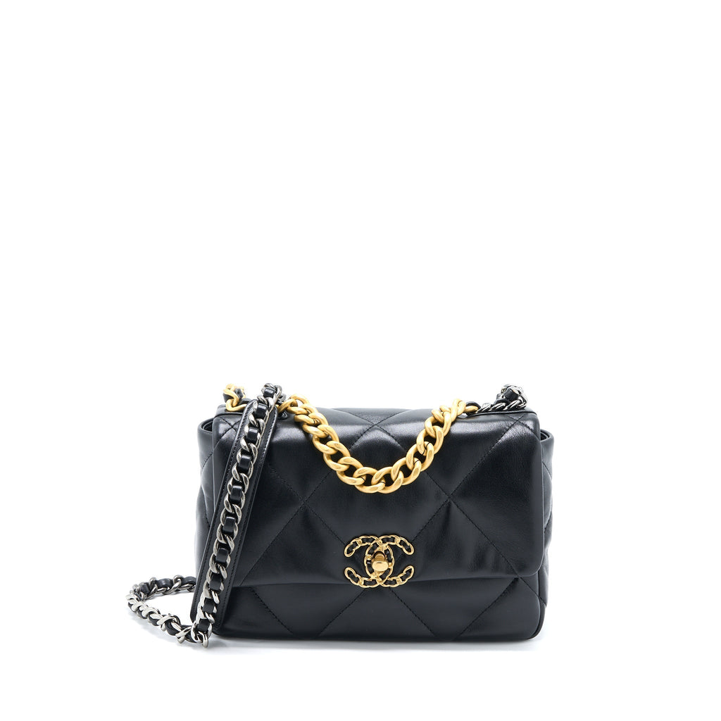 CHANEL SMALL 19 BAG LAMBSKIN BLACK MULTICOLOUR HARDWARE