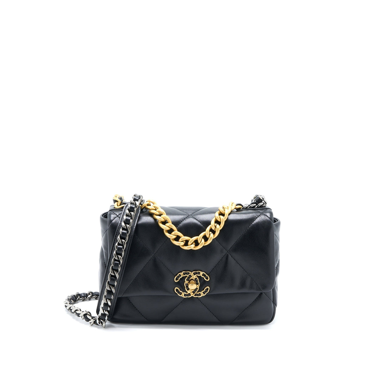 CHANEL SMALL 19 BAG LAMBSKIN BLACK MULTICOLOUR HARDWARE