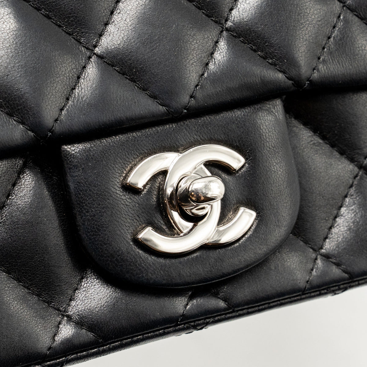 CHANEL CLASSIC MINI SQUARE FLAP BAG LAMBSKIN BLACK SHW