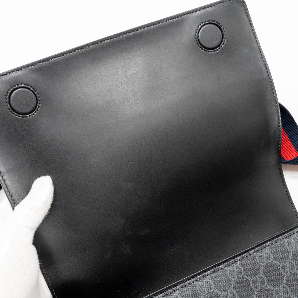 GUCCI MESSENGER BAG GG SUPREME CANVAS BLACK MULTICOLOUR STRAP SHW