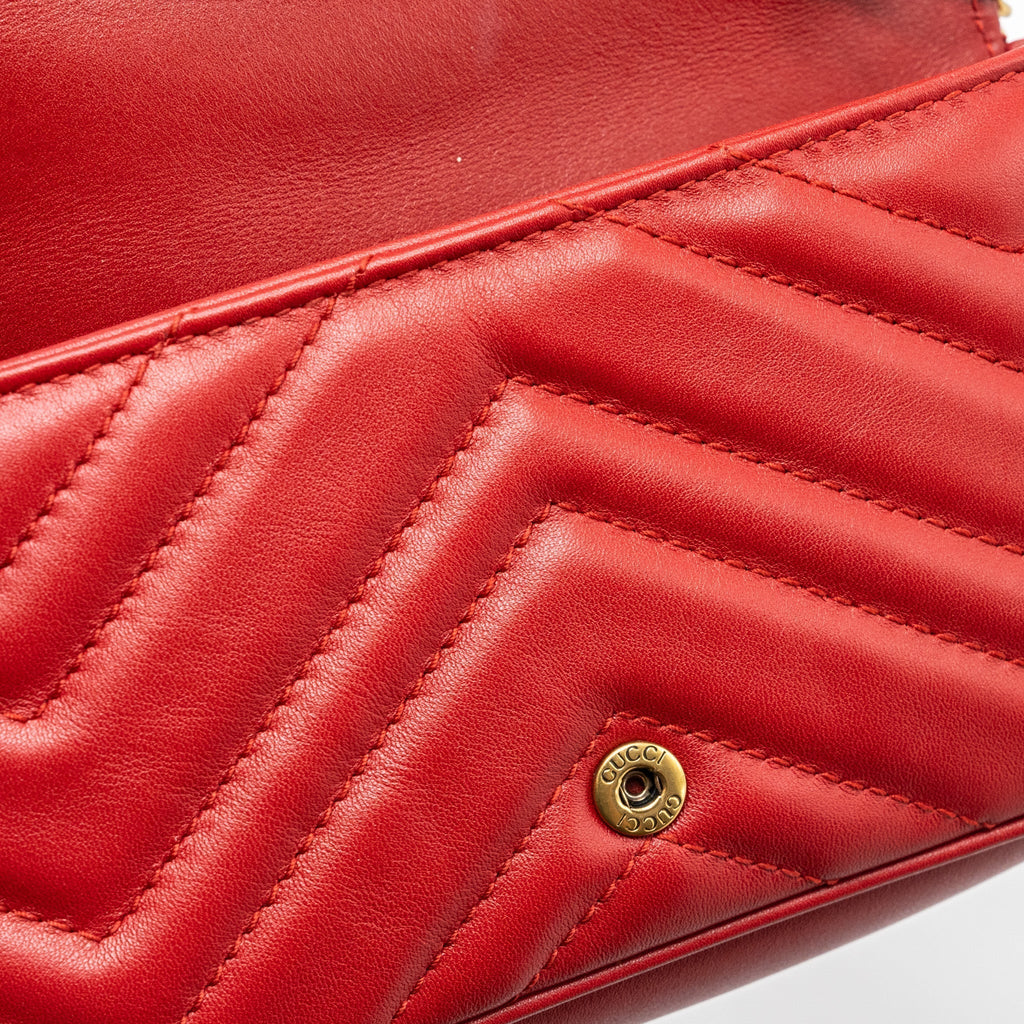 GUCCI MARMONT SUPER MINI MATELASSÉ CHEVRON CALFSKIN RED GHW
