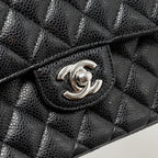 CHANEL SMALL CLASSIC DOUBLE FLAP BAG CAVIAR BLACK SHW (MICROCHIP)