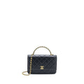 CHANEL DETAILED TOP HANDLE WALLET ON CHAIN LAMBSKIN BLACK BRUSHED GHW (MICROCHIP)